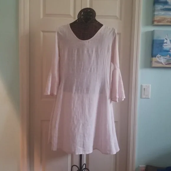 LUNGO L'ARNO Linen Swing Dress with Bell Sleeves - Picture 1 of 11